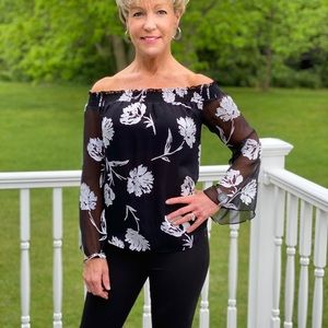 Off the shoulder blouse with sheer arms